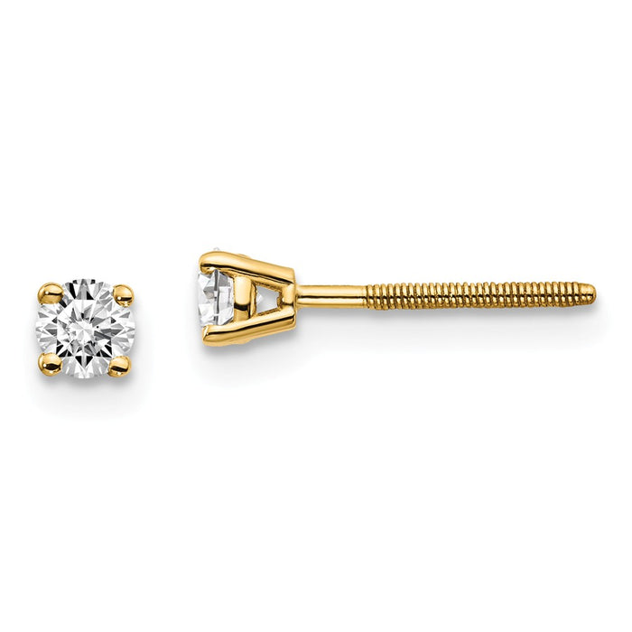 Million Charms 14k Yellow Gold .25ct. VS2/SI1 G-I Diamond Stud Thread on/off Post Earrings, 3.2mm x 3.2mm