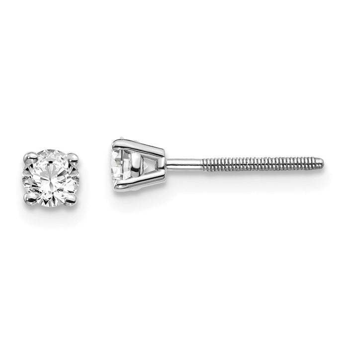 Million Charms 14k White Gold .30ct SI3 G-I Diamond Stud Thread on/off Post Earrings, 3.4mm x 3.4mm