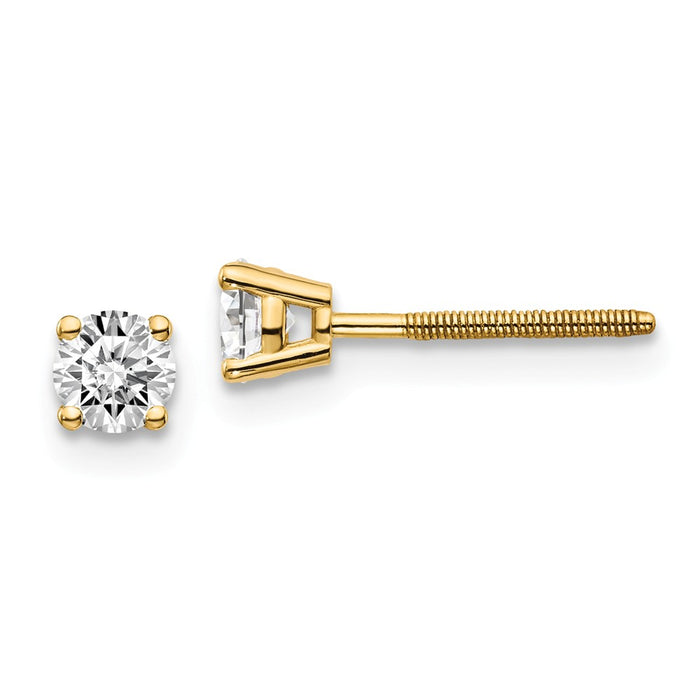 Million Charms 14k Yellow Gold .40ct. VS2/SI1 G-I Diamond Stud Thread on/off Post Earrings, 3.8mm x 3.8mm