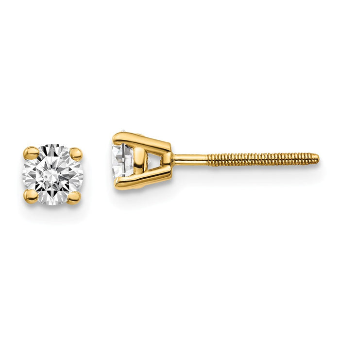 Million Charms 14k Yellow Gold .50ct. VS2/SI1 G-I Diamond Stud Thread on/off Post Earrings, 4.1mm x 4.1mm