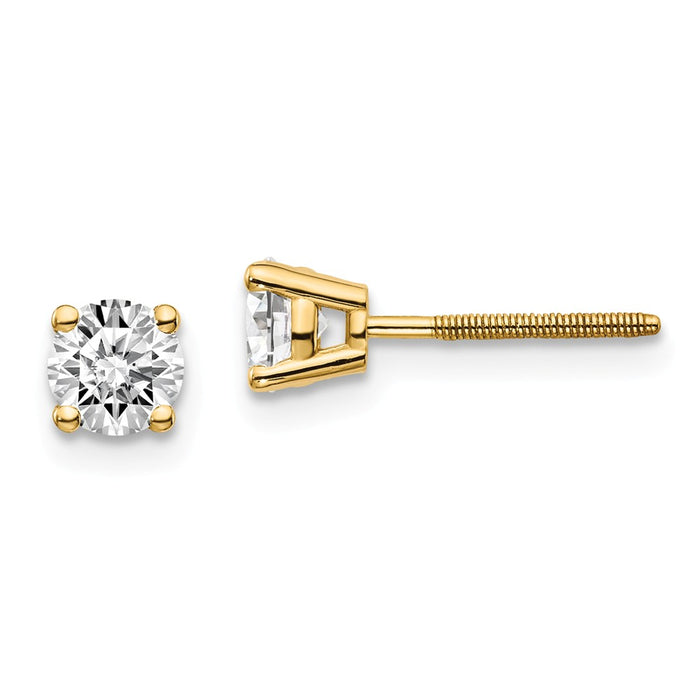 Million Charms 14k Yellow Gold .70ct. VS2/SI1 G-I Diamond Stud Thread on/off Post Earrings, 4.4mm x 4.4mm