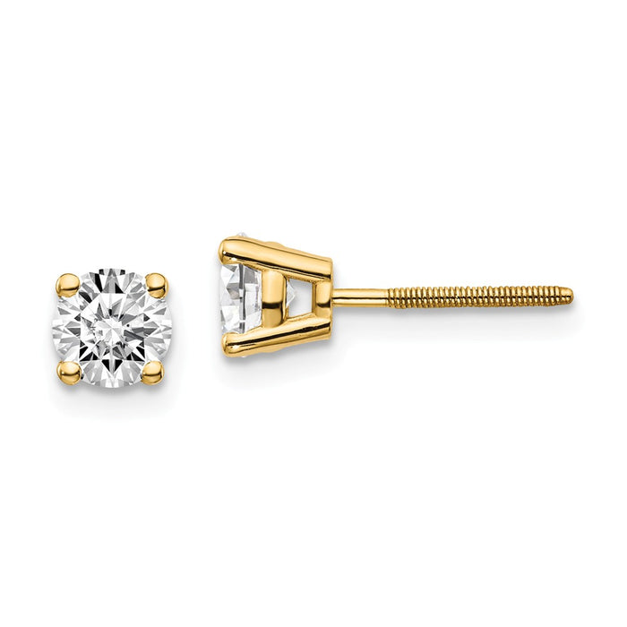 Million Charms 14k Yellow Gold .85ct. VS2/SI1 G-I Diamond Stud Thread on/off Post Earrings, 4.6mm x 4.6mm