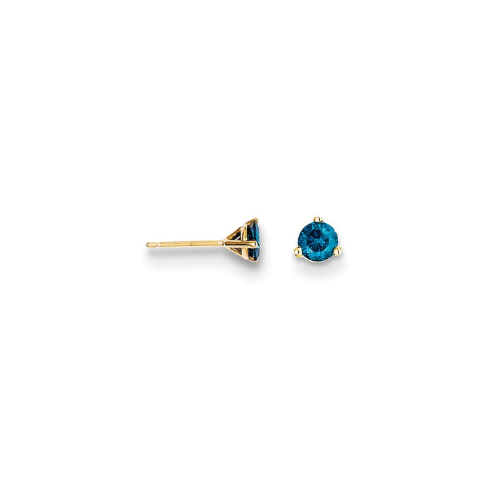 Million Charms 14k Yellow Gold .33ct. Blue Diamond Stud Earrings, 4mm x 4mm