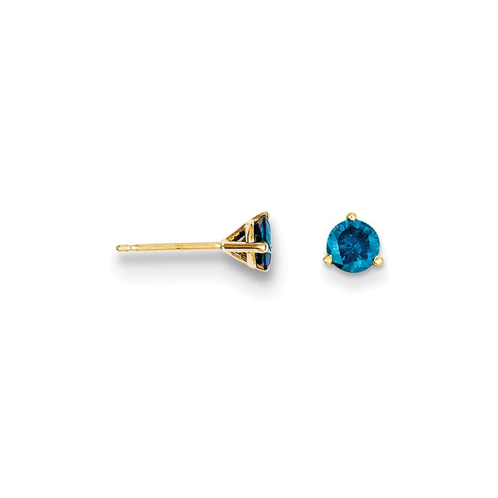 Million Charms 14k Yellow Gold .75ct. Blue Diamond Stud Earrings, 5mm x 5mm