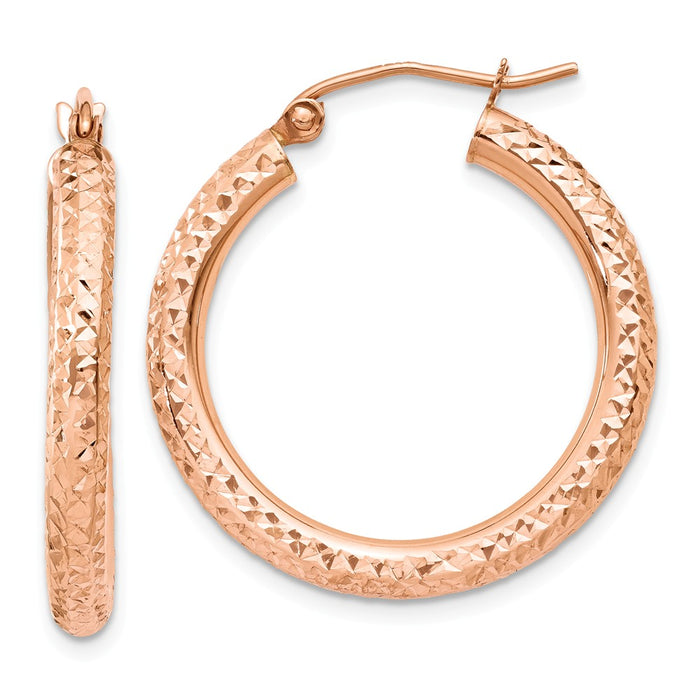 Million Charms 14k Rose Gold 3mm Diamond-cut Hoop, 25mm x 3mm