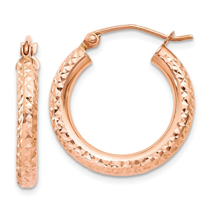 Million Charms 14k Rose Gold 3mm Diamond-cut Hoop, 20mm x 3mm