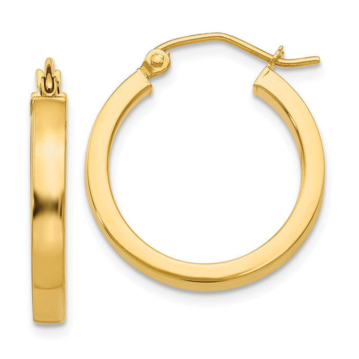 Million Charms 14k Yellow Gold 2x3mm Square Tube Hoops, 20mm x 2mm