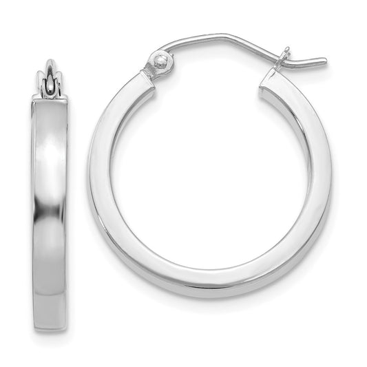 Million Charms 14k White Gold 2x3mm Rectangle Tube Hoop, 20mm x 2.9mm