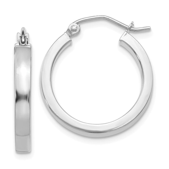 Million Charms 14k White Gold 2x3mm Rectangle Tube Hoop, 20mm x 2.9mm