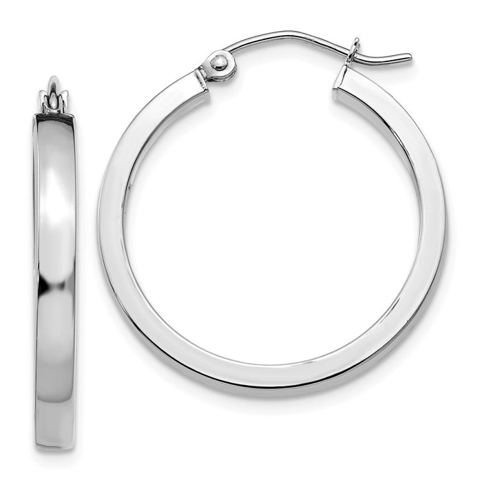 Million Charms 14k White Gold 2x3mm Rectangle Tube Hoop, 25mm x 2mm