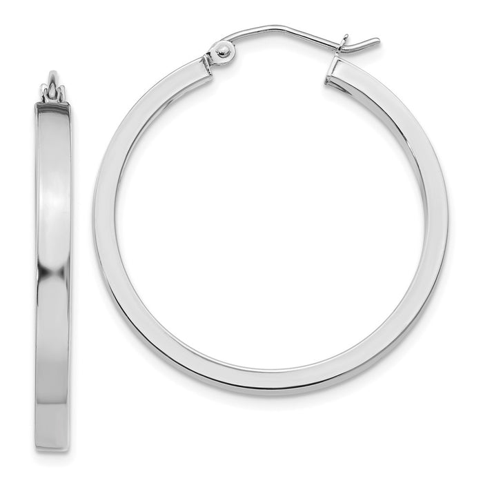 Million Charms 14k White Gold 2x3mm Rectangle Tube Hoop, 30mm x 2mm