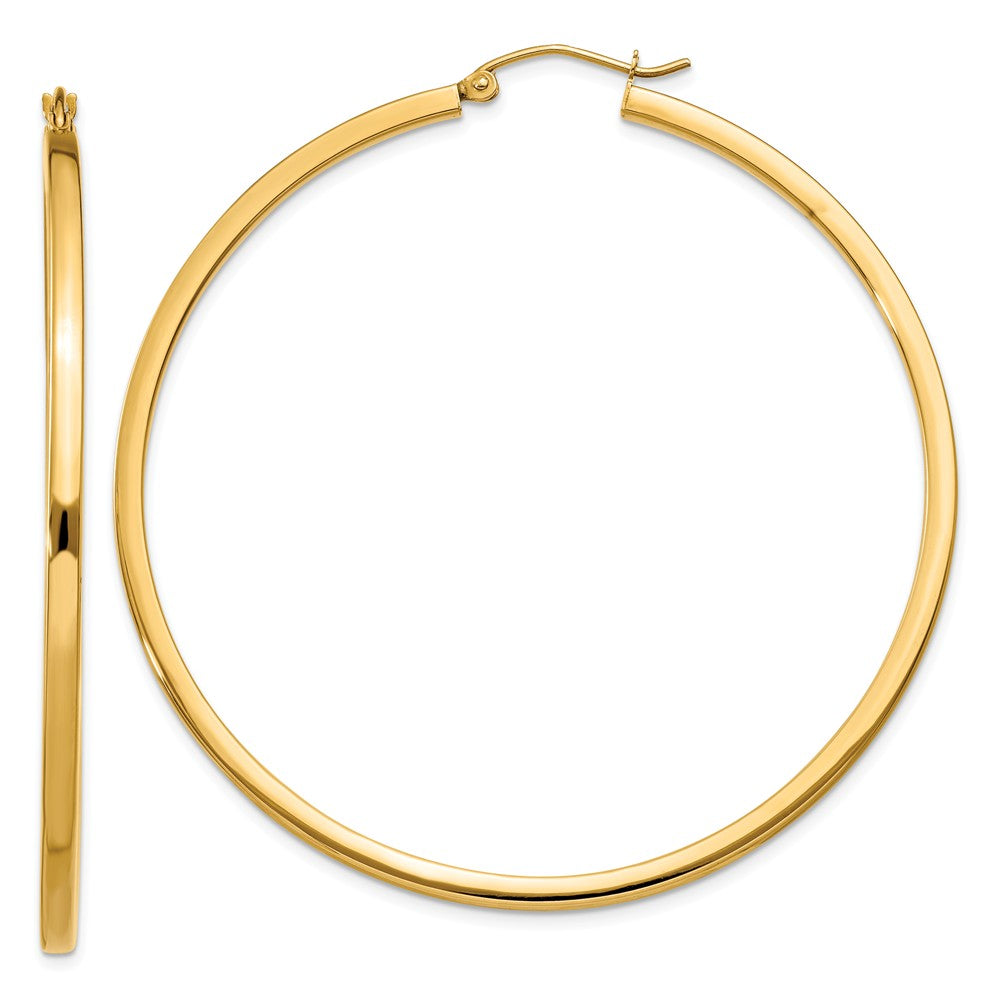 Million Charms 14k Yellow Gold 2mm Square Tube Hoop Earrings, 55mm x 2mm