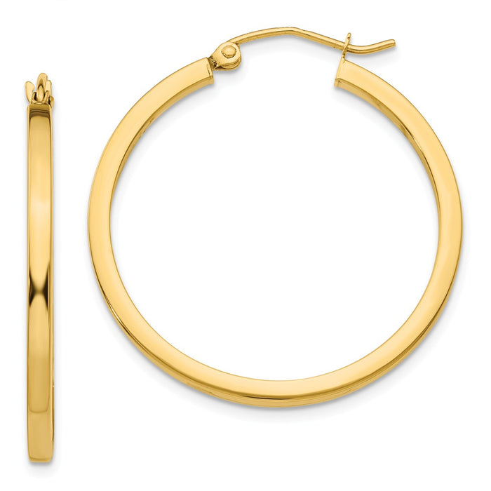 Million Charms 14k Yellow Gold 2mm Square Tube Hoop Earrings, 30mm x 35mm