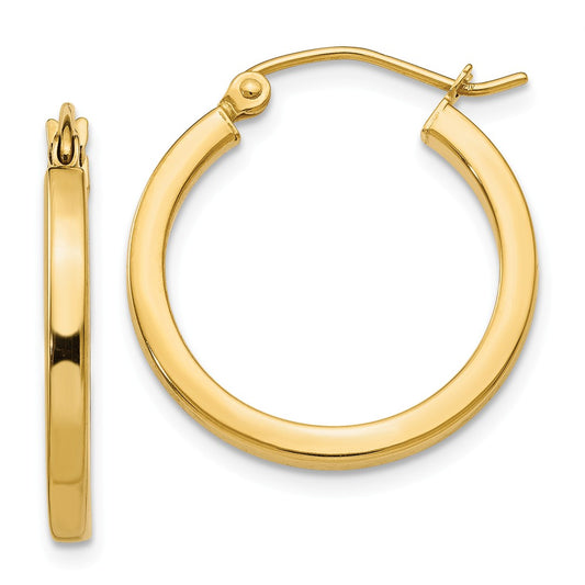 Million Charms 14k Yellow Gold 2mm Square Tube Hoop Earrings, 20mm x 2mm