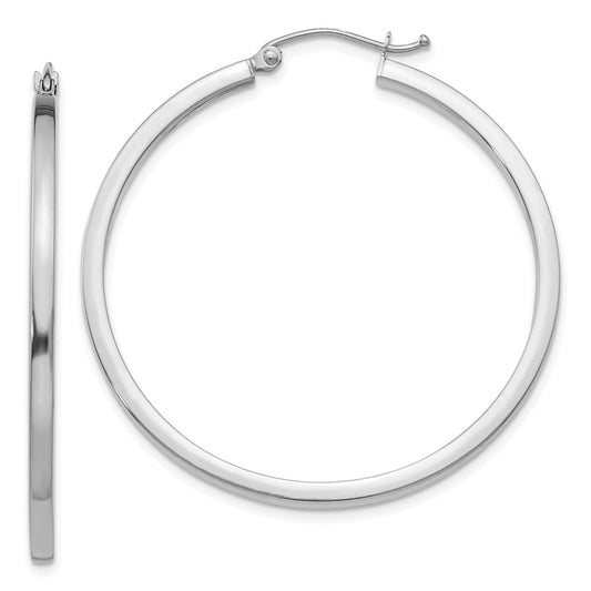 Million Charms 14k White Gold 2mm Square Tube Hoops, 40mm x 2mm