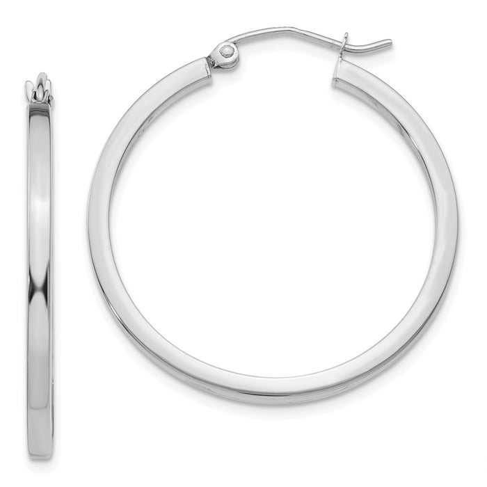 Million Charms 14k White Gold 2mm Square Tube Hoops, 30mm x 35mm