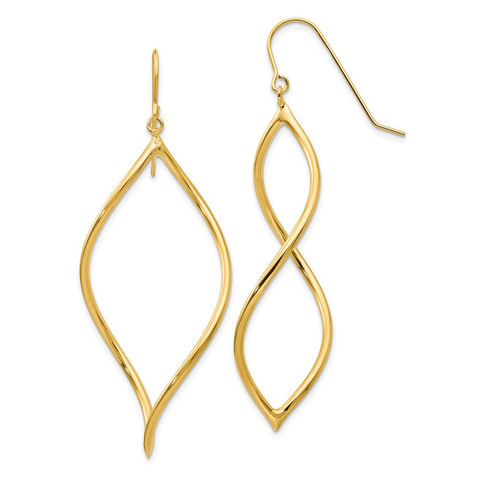 Million Charms 14k Yellow Gold Swirl Drop Earrings, 60mm x 25mm