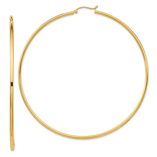 Million Charms 14k Yellow Gold 2mm Polished Hoop Earrings, 81mm x 80mm