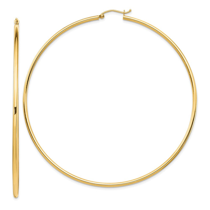 Million Charms 14k Yellow Gold Lightweight 2mm Polished Hoop Earrings, 81mm x 80mm