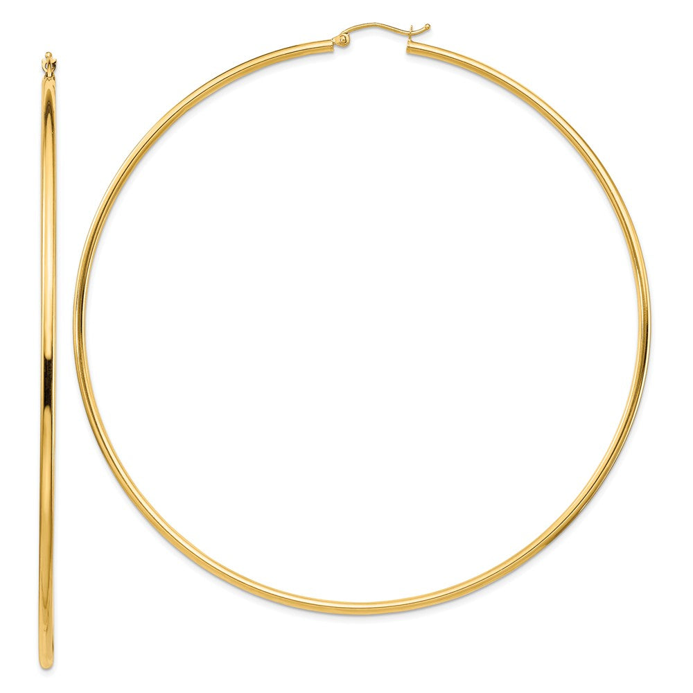 Million Charms 14k Yellow Gold 2mm Polished Hoop Earrings, 90.5mm x 90.5mm