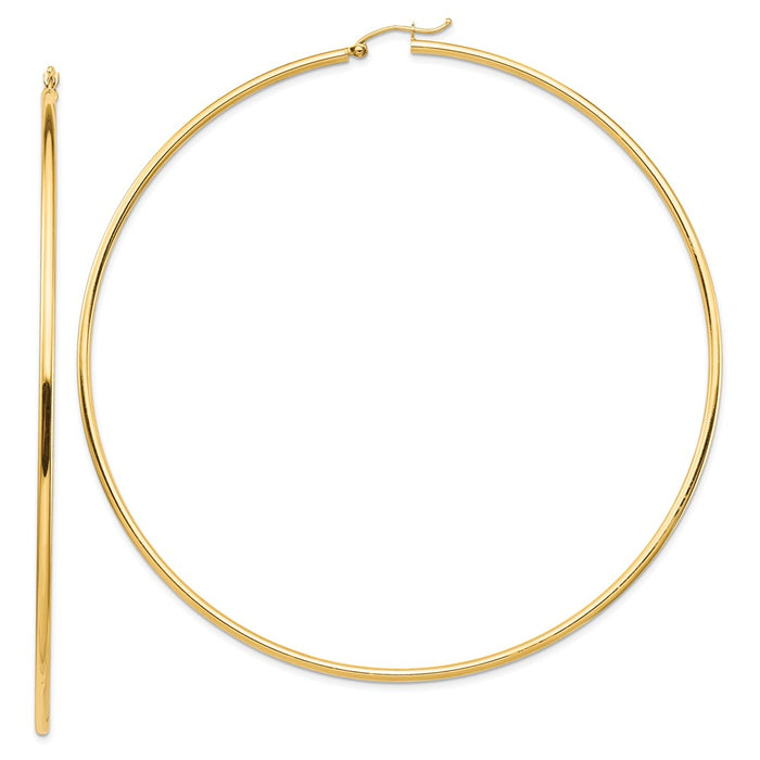 Million Charms 14k Yellow Gold Lightweight 2mm Polished Hoop Earrings, 90.5mm x 90.5mm