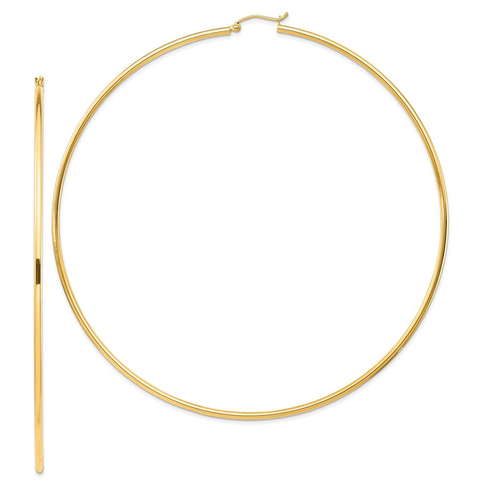 Million Charms 14k Yellow Gold Lightweight 2mm Polished Hoop Earrings, 101.5mm x 100mm