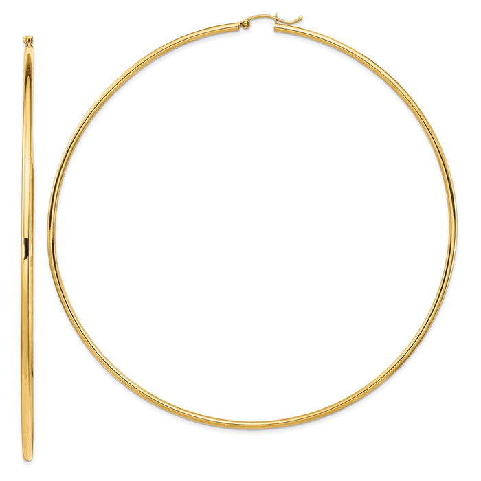 Million Charms 14k Yellow Gold 2mm Polished Hoop Earrings, 101.5mm x 100mm