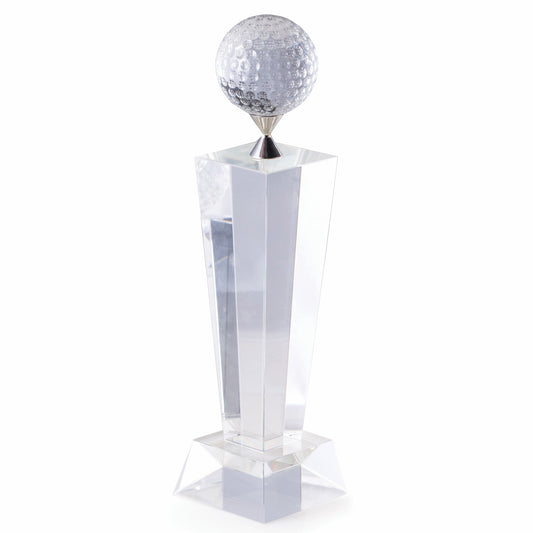 Occasion Gallery Clear Color Crystal 11 1/2" Fairway Trophy with Crystal Golf Ball. 2.5 L x 2.75 W x 12 H in.