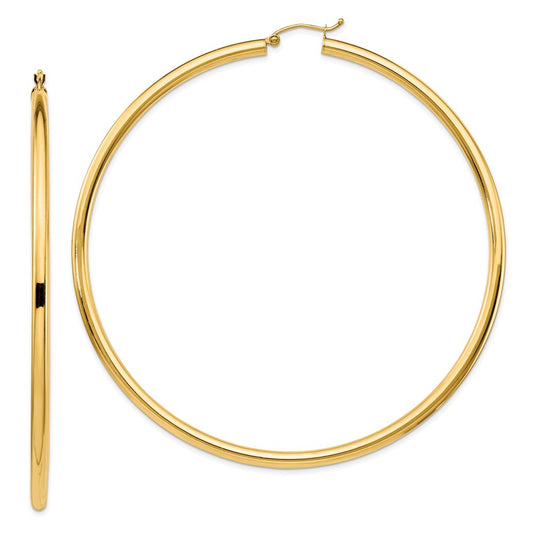 Million Charms 14k Yellow Gold 3mm Polished Hoop Earrings, 81mm x 80mm