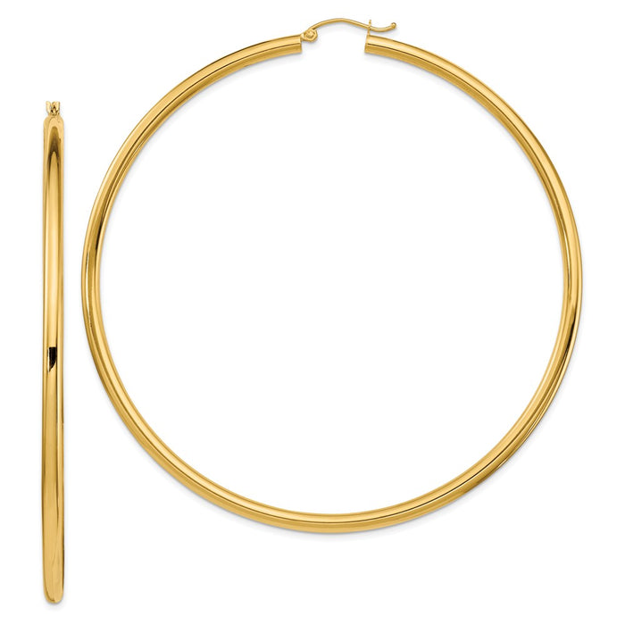 Million Charms 14k Yellow Gold Lightweight 3mm Polished Hoop Earrings, 81mm x 80mm
