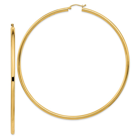 Million Charms 14k Yellow Gold Lightweight 3mm Polished Hoop Earrings, 90mm x 90mm