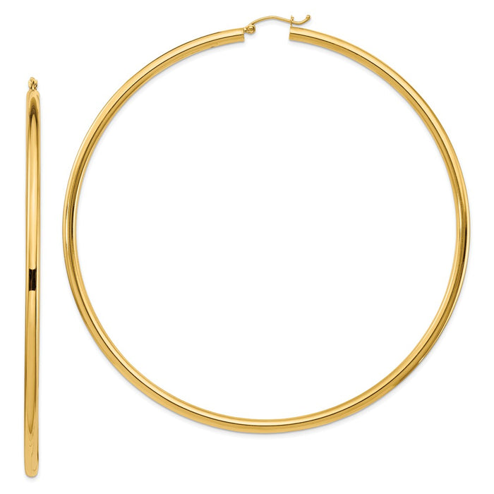 Million Charms 14k Yellow Gold 3mm Polished Hoop Earrings, 90mm x 90mm