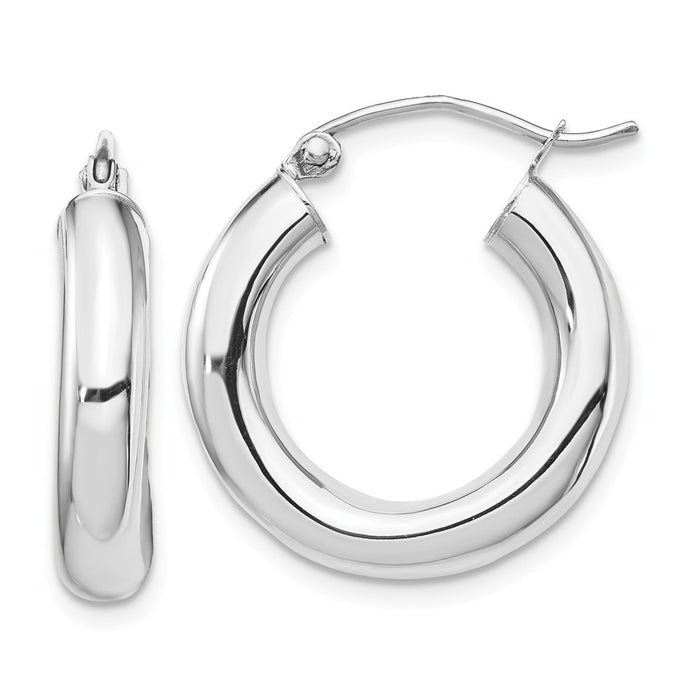 Million Charms 14k White Gold Polished 4mm Tube Hoop Earrings, 21.38mm x 19.82mm