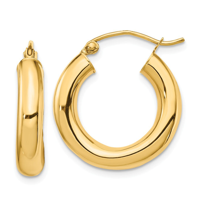 Million Charms 14k Yellow Gold Polished 4mm Tube Hoop Earrings, 21.38mm x 19.82mm