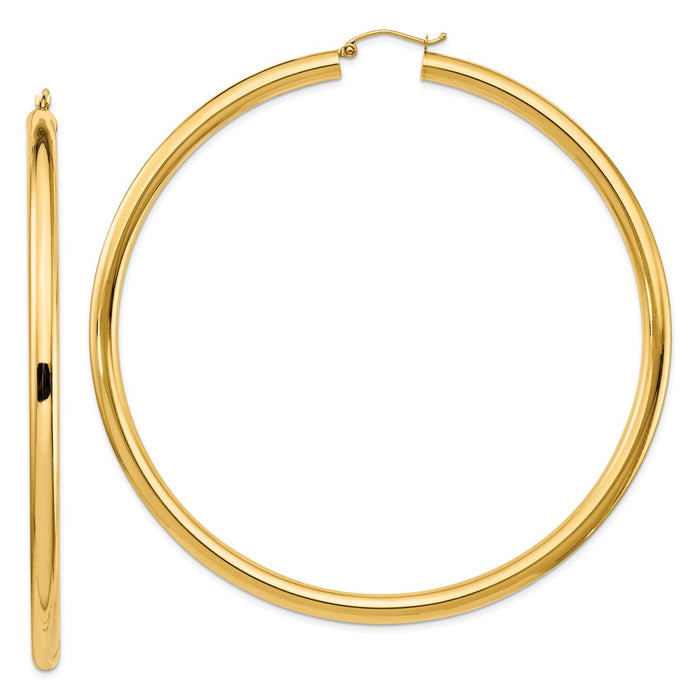 Million Charms 14k Yellow Gold 4mm Polished Hoop Earrings, 82mm x 80.5mm