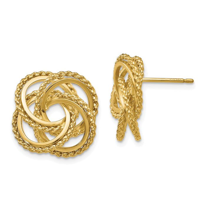 Million Charms 14k Yellow Gold Polished & Twisted Love Knot Post Earrings, 18mm x 18mm