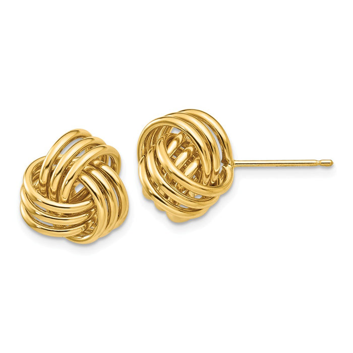 Million Charms 14k Yellow Gold Polished Triple Knot Post Earrings, 12mm x 12mm
