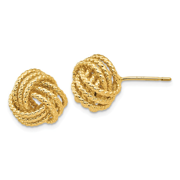 Million Charms 14k Yellow Gold Polished & Twisted Love Knot Post Earrings, 12mm x 12mm