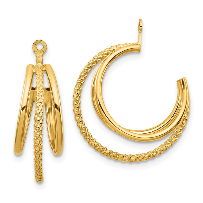 Million Charms 14k Yellow Gold Polished & Twisted Triple Hoop Earring Jackets, 19mm x 8mm