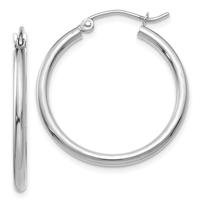 Million Charms 14K White Gold Polished 2mm Lightweight Hoop Earrings, 25mm x 2mm