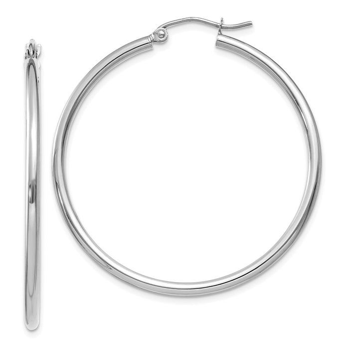 Million Charms 14K White Gold Polished 2mm Tube Hoop Earrings, 40mm x 2mm