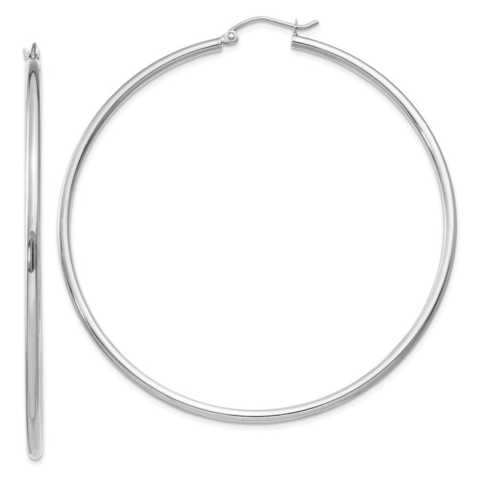 Million Charms 14K White Gold Polished 2mm Tube Hoop Earrings, 60mm x 2mm