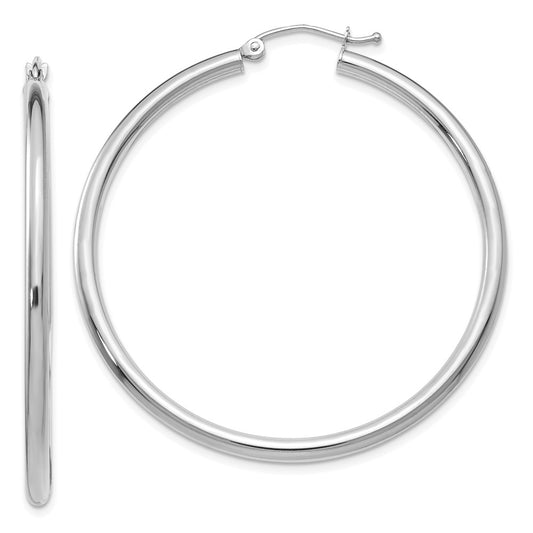 Million Charms 14K White Gold Polished 2.5mm Lightweight Tube Hoop Earrings, 45mm x 2.5mm