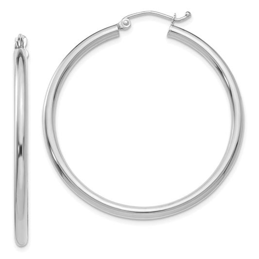 Million Charms 10K White Gold Polished 2.5mm Tube Hoop Earrings, 35mm x 2.5mm