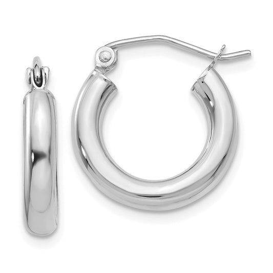 Million Charms 10K White Gold Polished 3mm Tube Hoop Earrings, 10mm x 3mm
