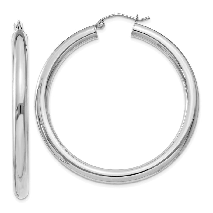 Million Charms 14K White Gold Polished 4mm Lightweight Tube Hoop Earrings, 45mm x 4mm