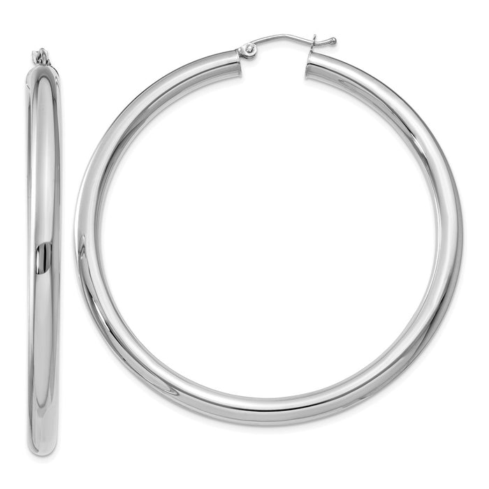 Million Charms 14K White Gold Polished 4mm Lightweight Tube Hoop Earrings, 55mm x 4mm