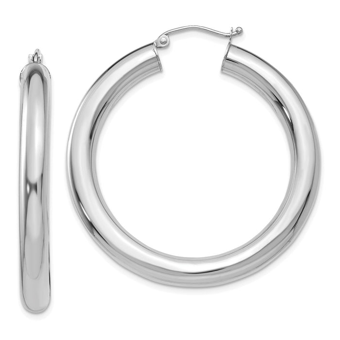 Million Charms 14k White Gold Polished 5mm Lightweight Hoop Earrings, 40mm x 5mm