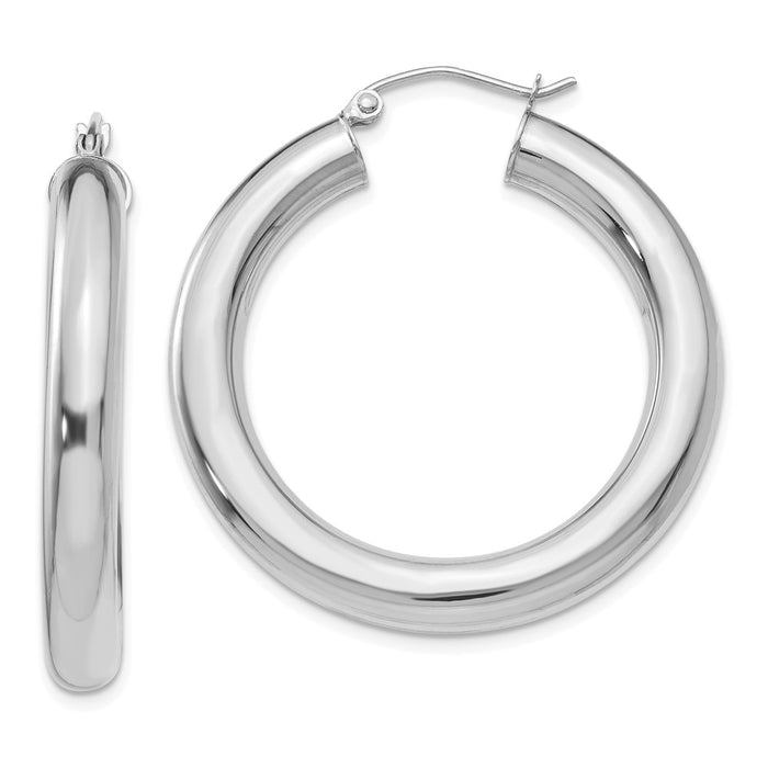 Million Charms 14k White Gold Polished 5mm Lightweight Hoop Earrings, 35mm x 5mm