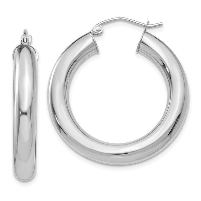 Million Charms 14k White Gold Polished 5mm Lightweight Hoop Earrings, 30mm x 5mm